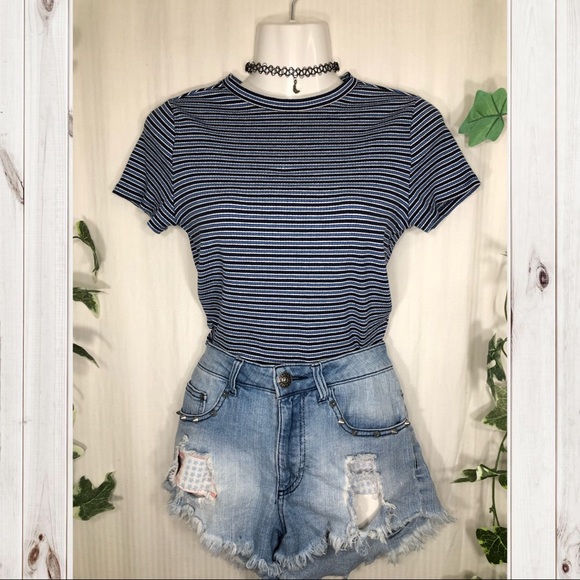 Divided Tops - H&M Divided Blue & Black Stripe Crop Top